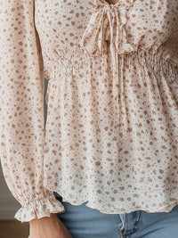 Ruffled Tie-Neck Floral Chiffon Blouse