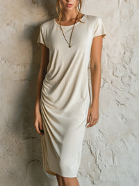 Ruched Short Sleeve Midi Dress