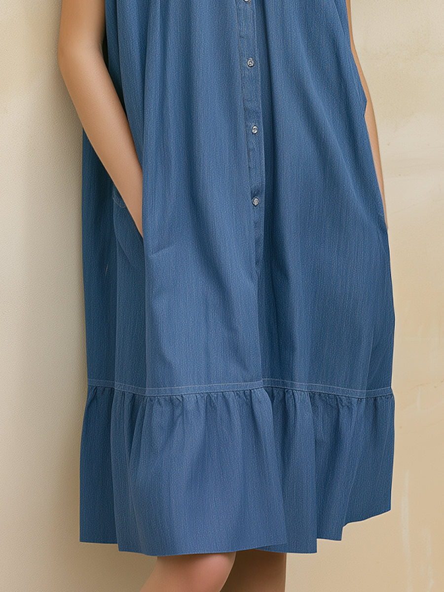 Relaxed Denim Short Sleeve Midi Dress