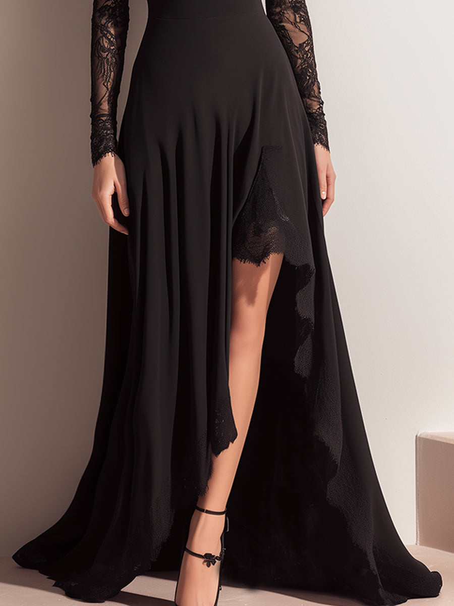 Black Lace Off-Shoulder Evening Gown