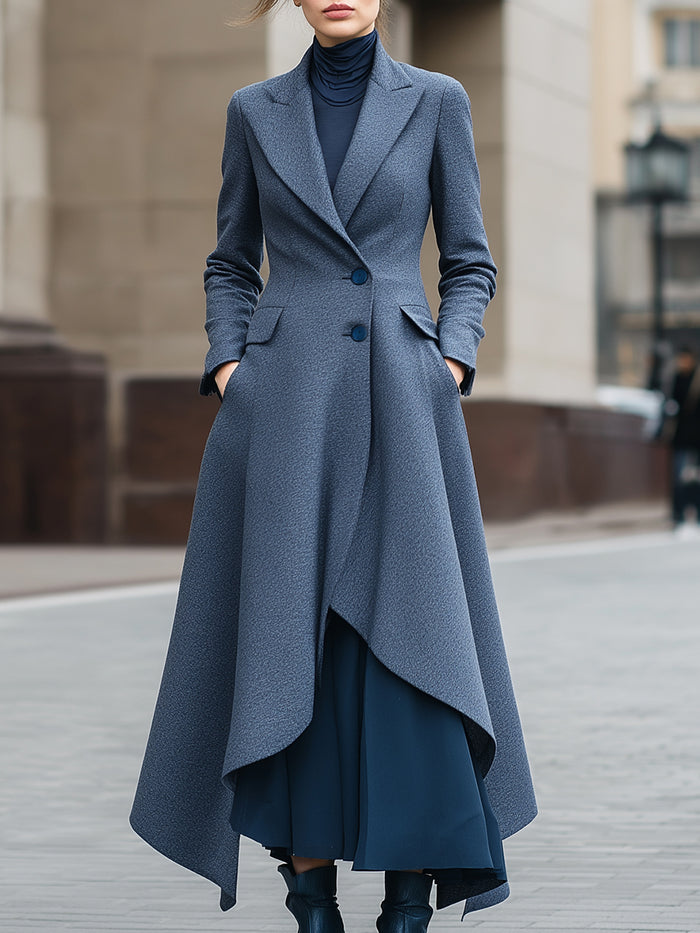 Asymmetrical Hem Tailored Maxi Coat
