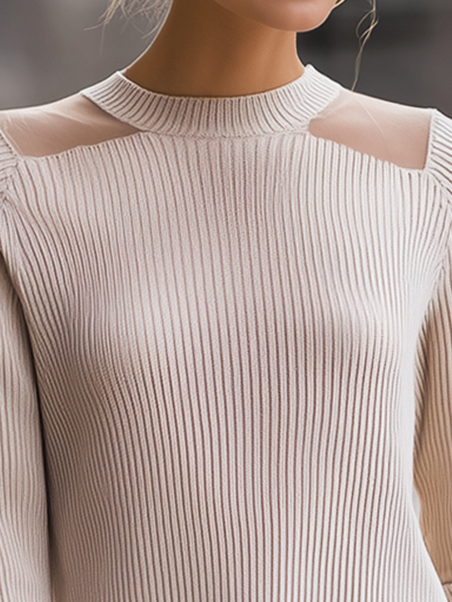Knit Top With Bell Sleeves And Mesh Neckline