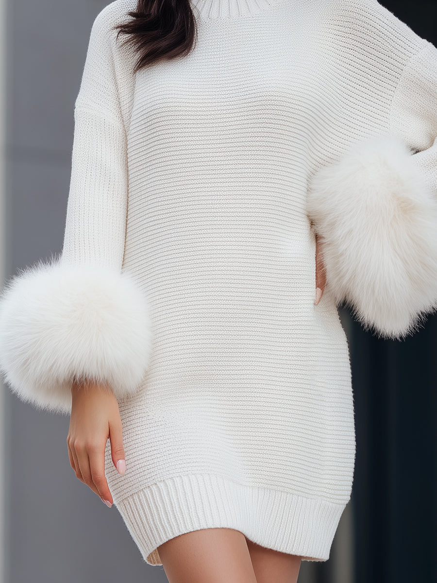 Knit Dress With Faux Fur Cuff Detailing