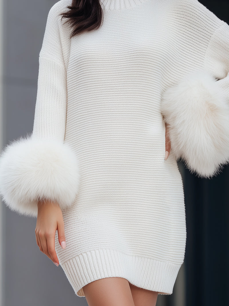 Knit Dress With Faux Fur Cuff Detailing