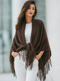 Brown Knit Fringe Poncho
