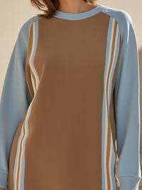 Colorblock Sporty Stripe Long-Sleeve Sweatshirt Dress