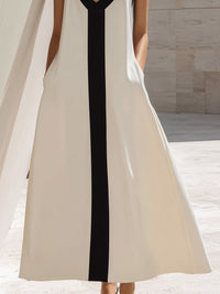 Contrast V-Neck Sleeveless Midi Dress With Vertical Panel