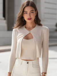 Two-Piece Knit Cropped Cardigan Set