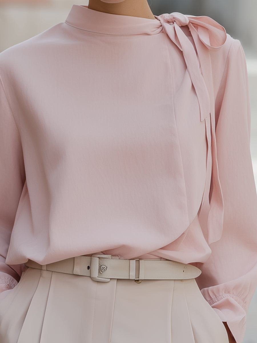 Elegant Pink Bow Detail Blouse