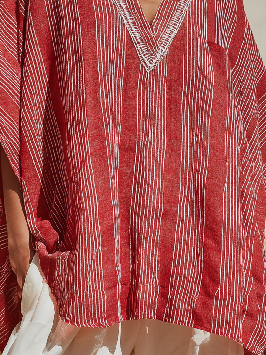 Relaxed Striped V-Neck Oversized Tunic Top