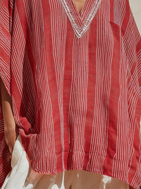 Relaxed Striped V-Neck Oversized Tunic Top