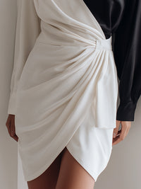 Asymmetric Color-Block Draped One-Shoulder Mini Dress