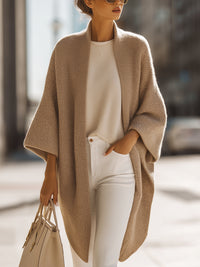 Sand Beige Oversized Knit Cardigan