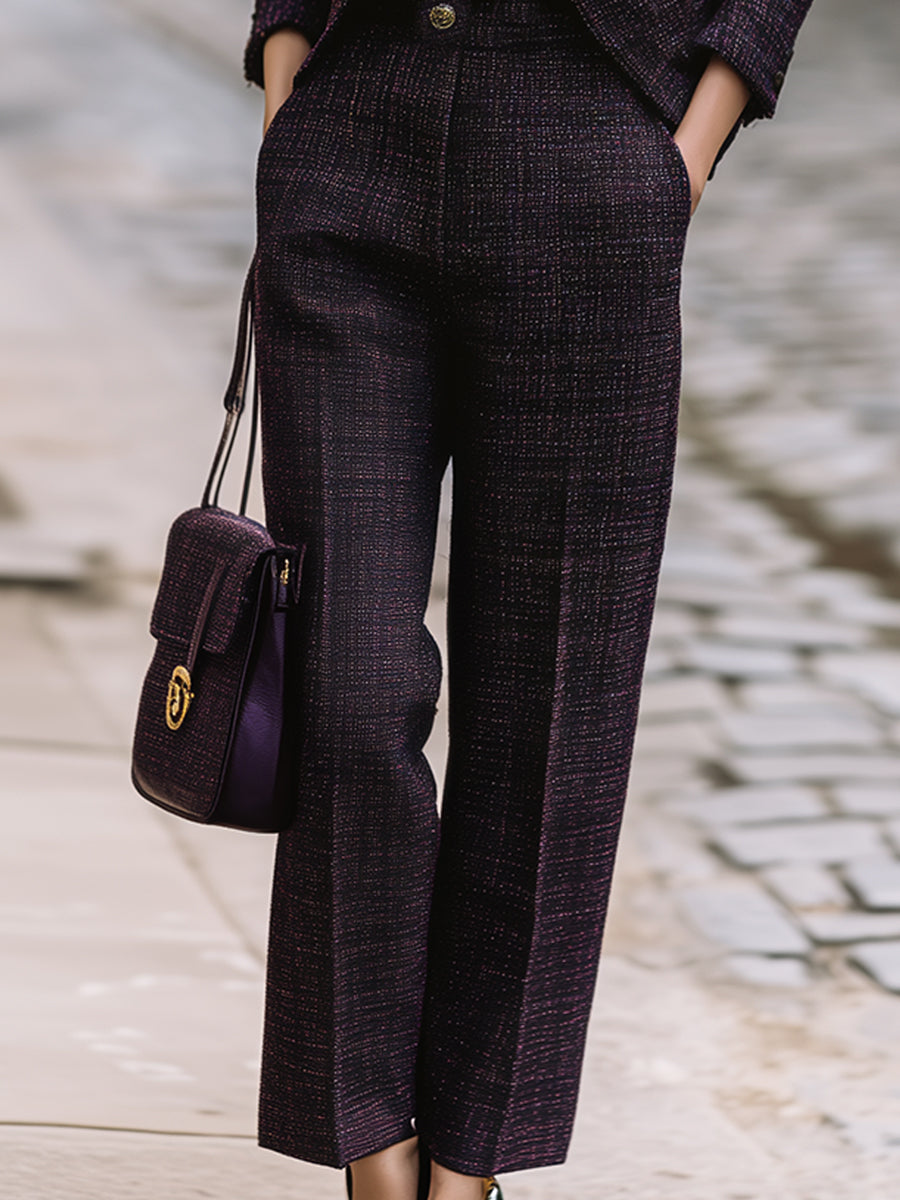Dark Purple Tweed Pantsuit Set