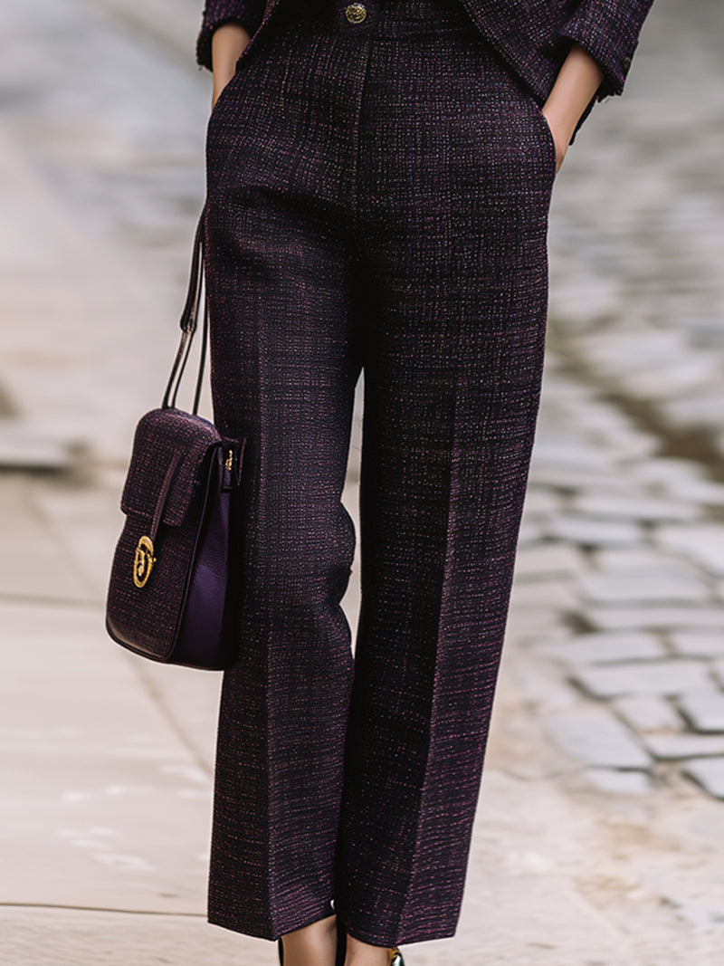 Dark Purple Tweed Pantsuit Set