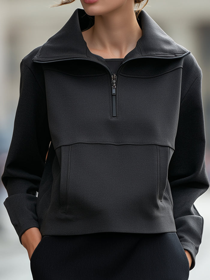 Half-Zip High Collar Sweatshirt & Relaxed Midi Skirt Set