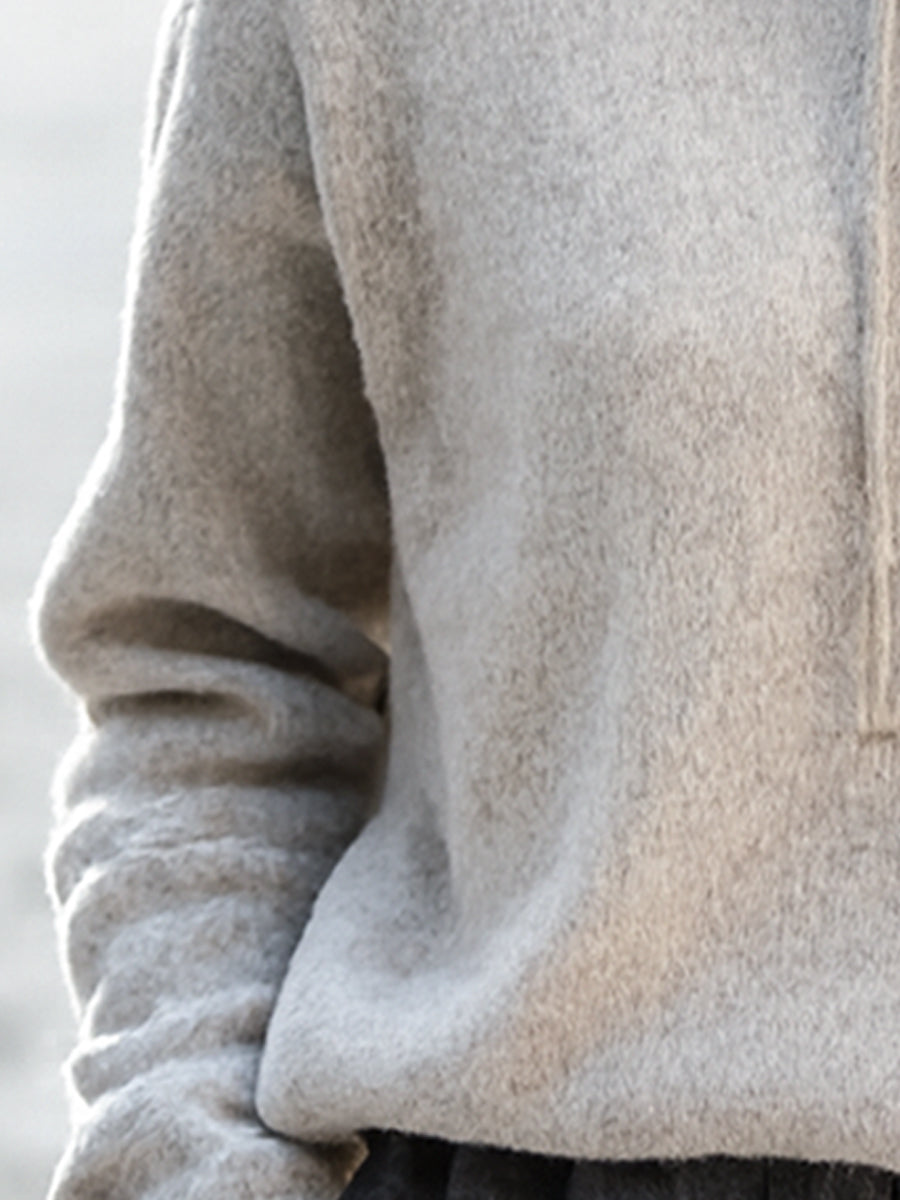 Cozy Gray Cowl Neck Sweater With Drawstring Detail