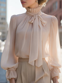 Elegant Bow-Tie Chiffon Blouse