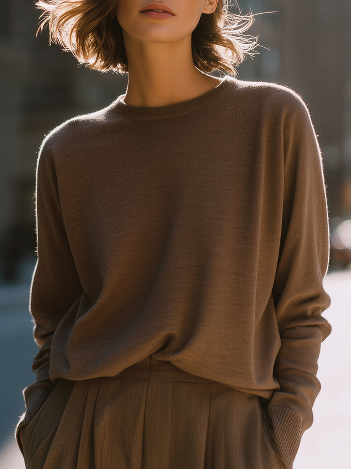 Mocha Relaxed Knit Pullover Top