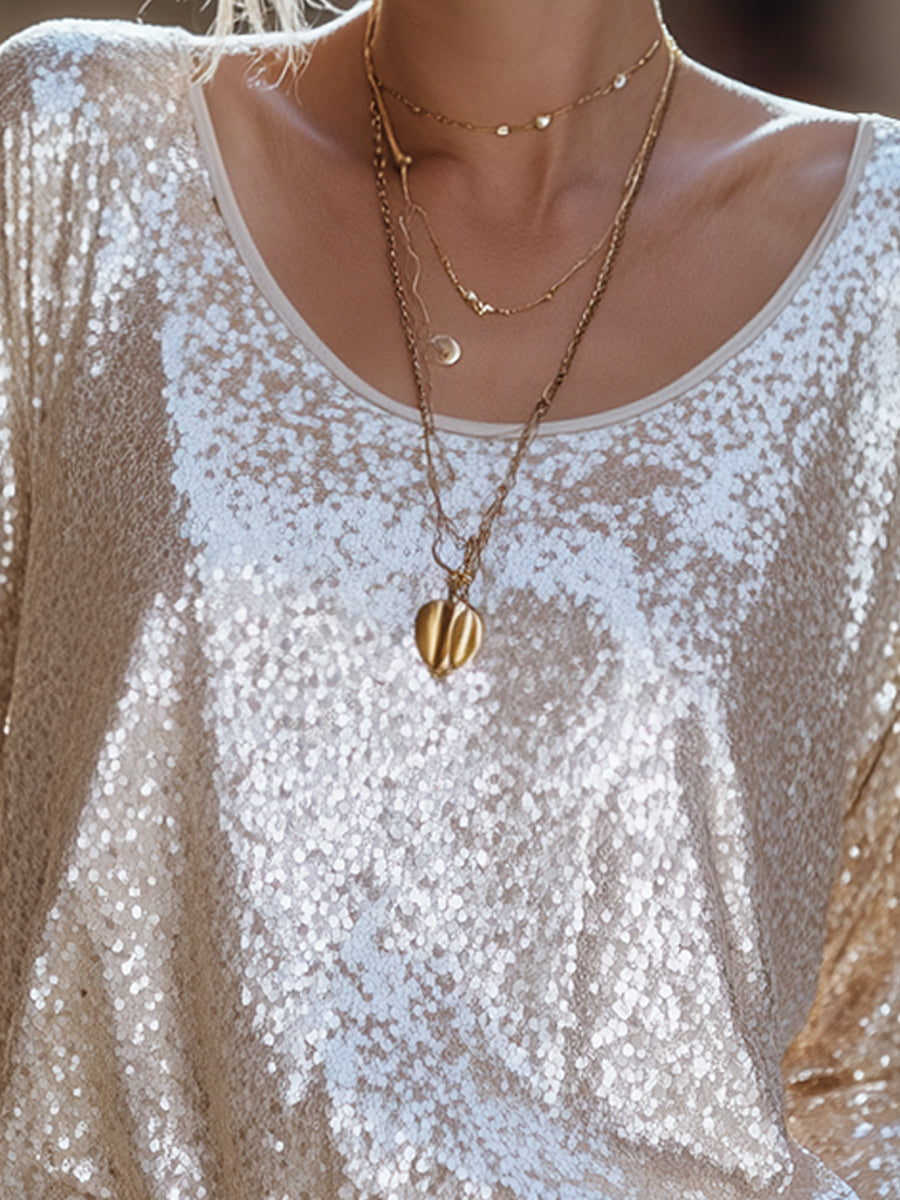Champagne Sequin Long Sleeve Top