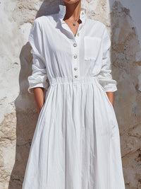 Lace-Trim Button-Front Maxi Shirt Dress