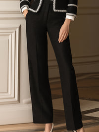 Contrast Trim Tweed Suit Set With Satin Bow