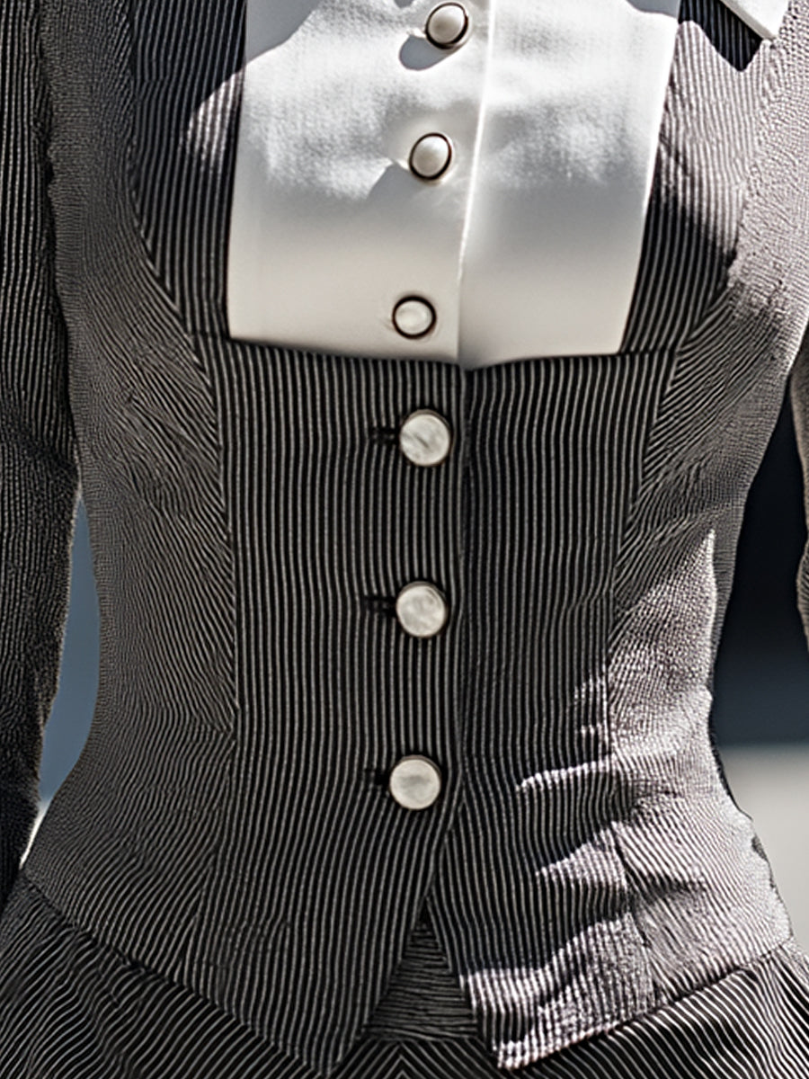 Vintage Contrast Collar Pinstripe Slim Fit Shirt