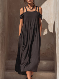 Effortless Cold-Shoulder Relaxed Midi Dress