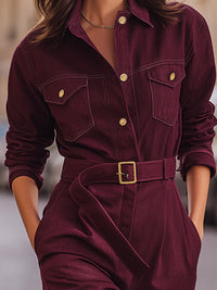 Burgundy Belted Utility Jumpsuit