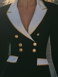 Black Blazer Dress With White Lapel Trim