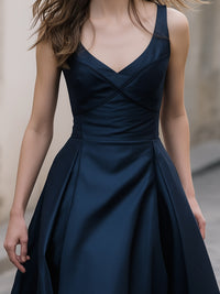 V-Neck Cross-Bodice Sculpted A-Line Midi Dress