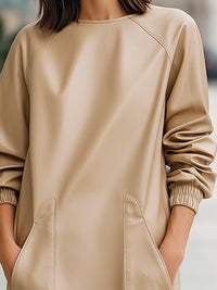 Sand Faux Leather Pocket Dress