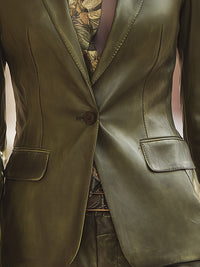Olive Green Distressed Leather Blazer