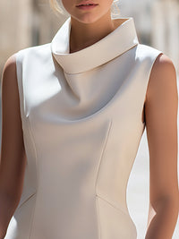 Ivory Sculpted Cowl-Neck Sleeveless Sheath Dress