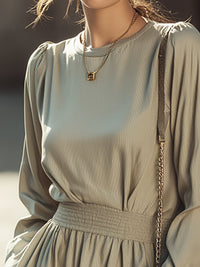 Soft  Elastic-Waist Long Sleeve Mini Dress