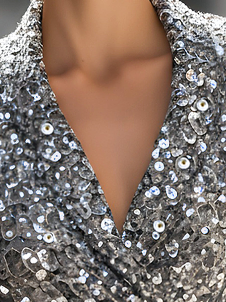 Silver Sequin Wrap Top