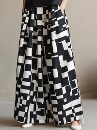 High-Neck Top & Abstract Print Wide-Leg Skirt Set