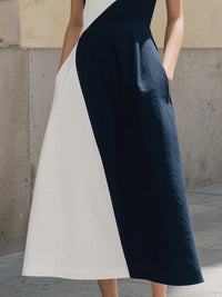 Crisscross Halter Contrast Panel A-Line Midi Dress
