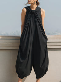 Draped Halter Knot-Neck Balloon Silhouette Jumpsuit