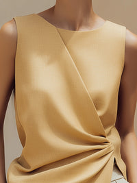 Elegant Asymmetrical Draped Sleeveless Blouse