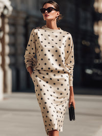 Polka Dot Satin Midi Dress Two-piece Set
