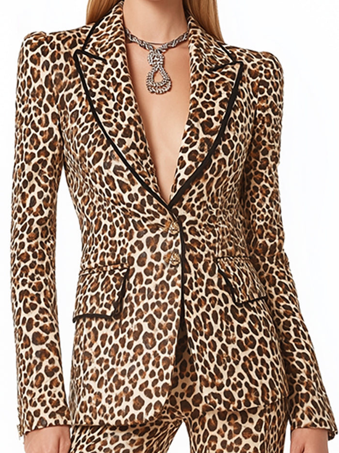 Leopard Print Tailored Blazer And Flared Pants Set