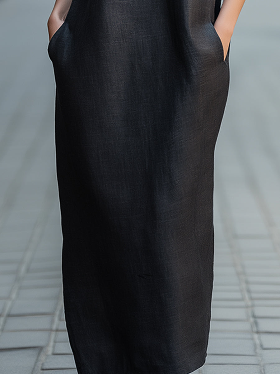 Minimalist Cap Sleeve Boat Neck Midi Dress