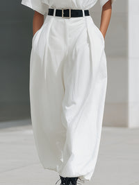 Relaxed Belted Shirt-Collar Wide-Leg Jumpsuit