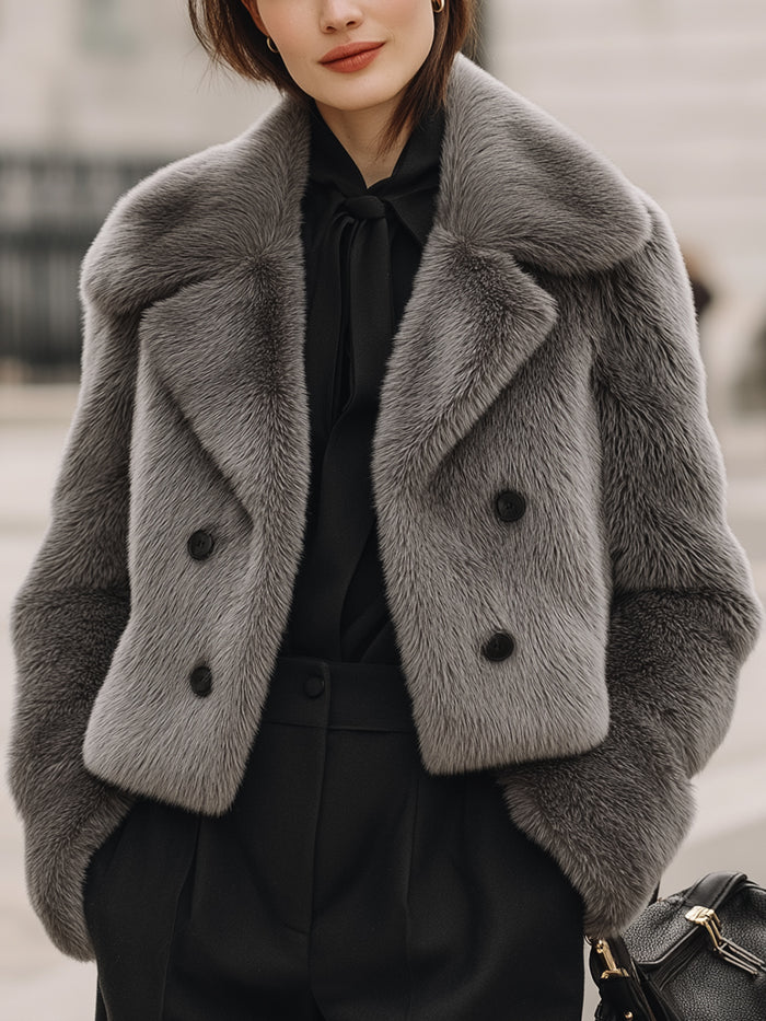 Charcoal Gray Faux Fur Cropped Jacket