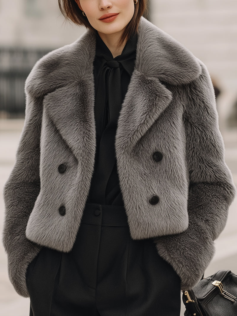 Charcoal Gray Faux Fur Cropped Jacket