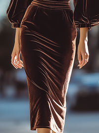Mocha Velvet Draped Midi Dress