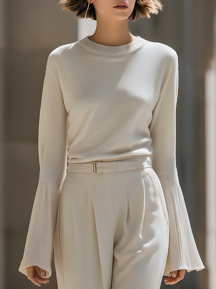 Pleated Sleeve Relaxed Sweater