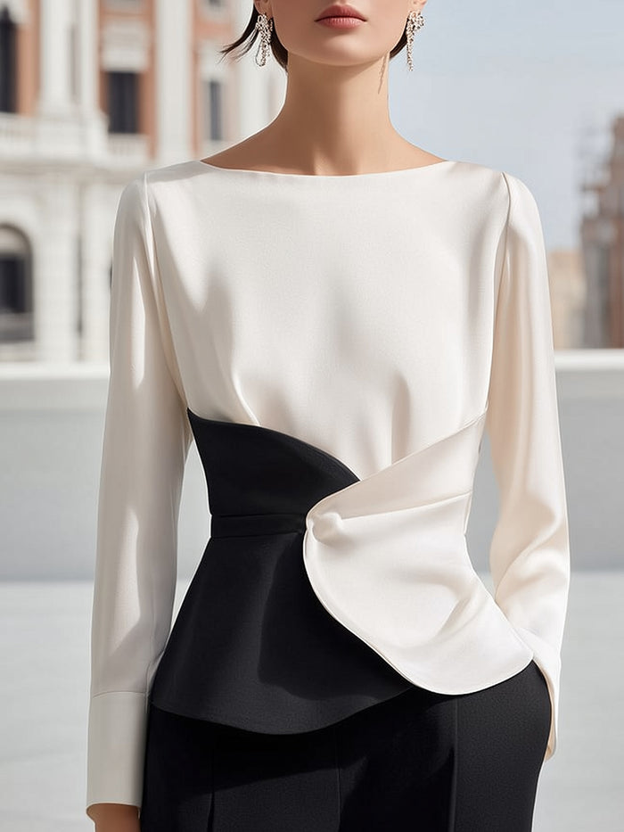 Sculpted Contrast Draped Waist Blouse