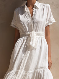 Lace-Trim Tiered Midi Dress